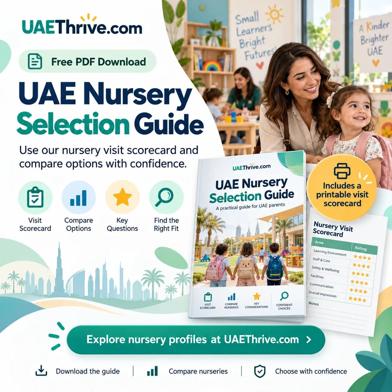 UAE Nursery Selection Guide and printable visit scorecard