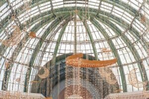 Beautiful decorations hanging from a glass dome inside the Mall of the Emirates, Dubai.
