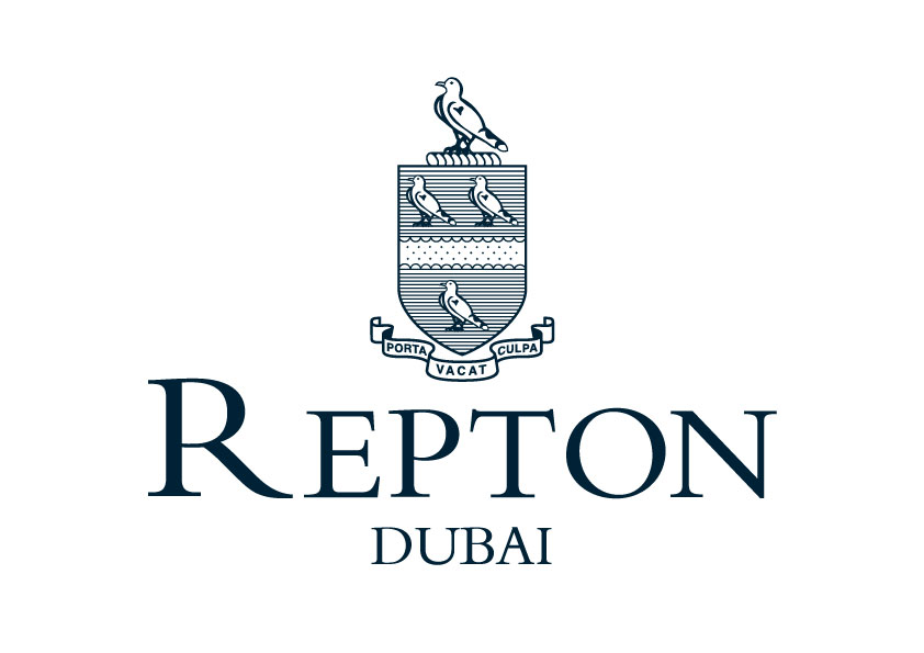 Repton Dubai school logo with a crest and three birds, representing the institution’s heritage and excellence in education.