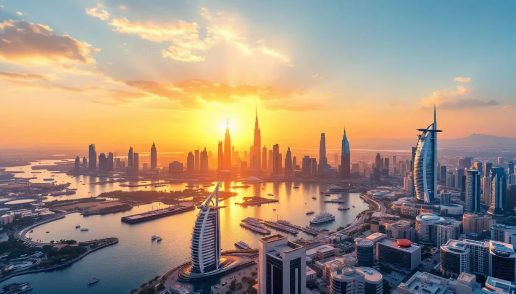 UAE Daily News Roundup 24 May 2025 – panoramic sunrise over Dubai skyline with Burj Khalifa and Burj Al Arab, highlighting latest news and business updates in the UAE