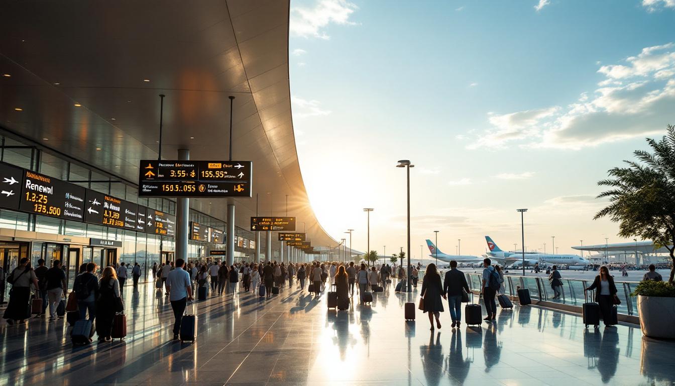 Travellers at Abu Dhabi International Airport on UAE Daily News Roundup 21 July 2025, showing increased passenger traffic under a bright summer sky
