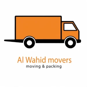 Al Wahid Movers moving and packing logo with orange moving truck illustration
