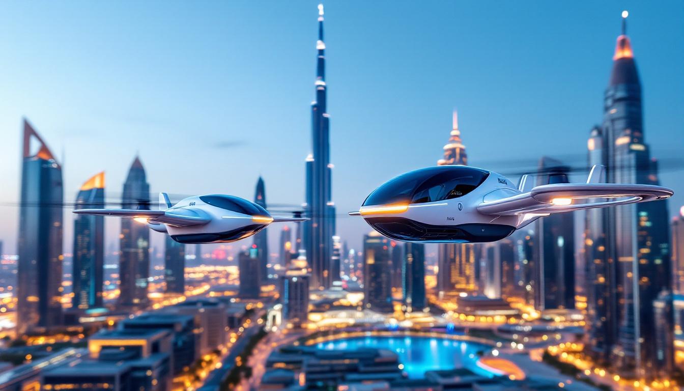 Dubai skyline with flying electric taxis above city buildings, highlighting UAE Daily News Roundup 5 August 2025