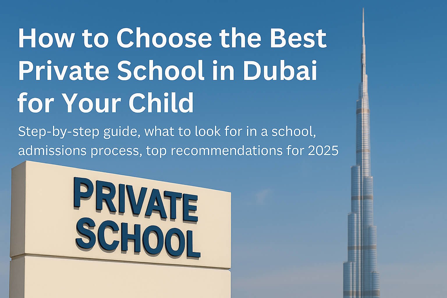 How to choose the best private school in Dubai for your child – featured image with private school sign and Burj Khalifa in the background
