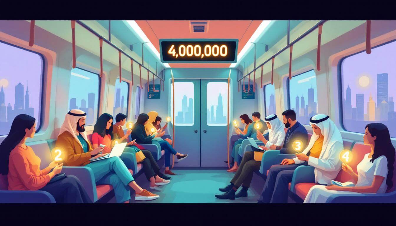 UAE Daily News Roundup 27 August 2025 featured image showing a crowded Dubai Metro carriage with diverse residents and a glowing 4,000,000 population counter above the doors