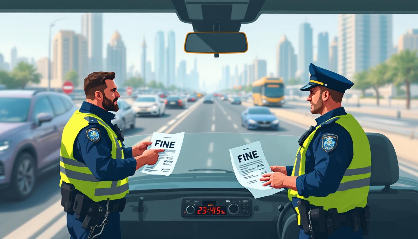 UAE Daily News Roundup 8 August 2025 shows Dubai police issuing traffic fines to drivers during road safety enforcement