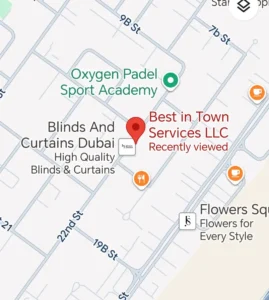 Map showing the location of Best In Town Repair Services LLC in Dubai near Oxygen Padel Sport Academy