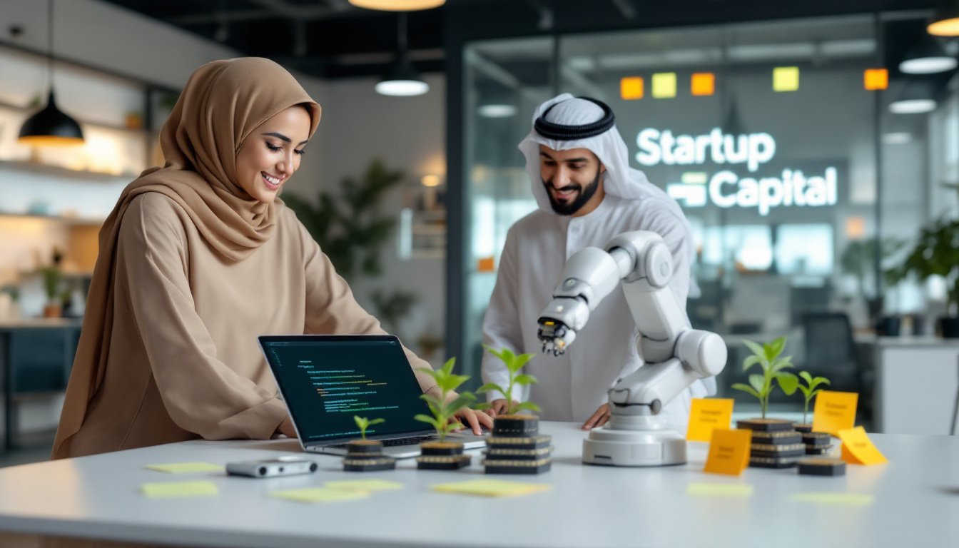 UAE Daily News Roundup 22nd September 2025 featured image of Emirati founders in an innovation hub assembling a startup kit with a robotic arm, fintech reader, and seedlings growing from chips to represent the Startup Capital campaign