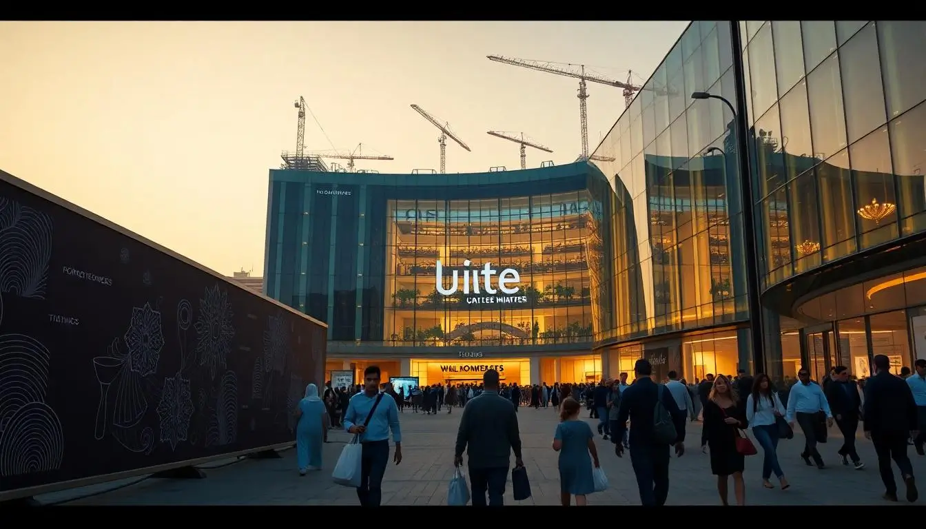 UAE Daily News Roundup 13th September featured image showing Mall of the Emirates expansion with curved glass atrium, cranes, and shoppers at golden hour