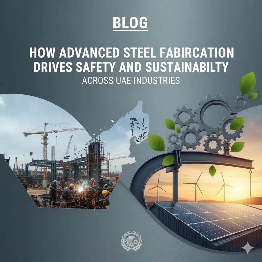 Featured image showing UAE construction and renewable energy projects, representing Bright Side Steel Fabrication’s role in safety and sustainability across industries