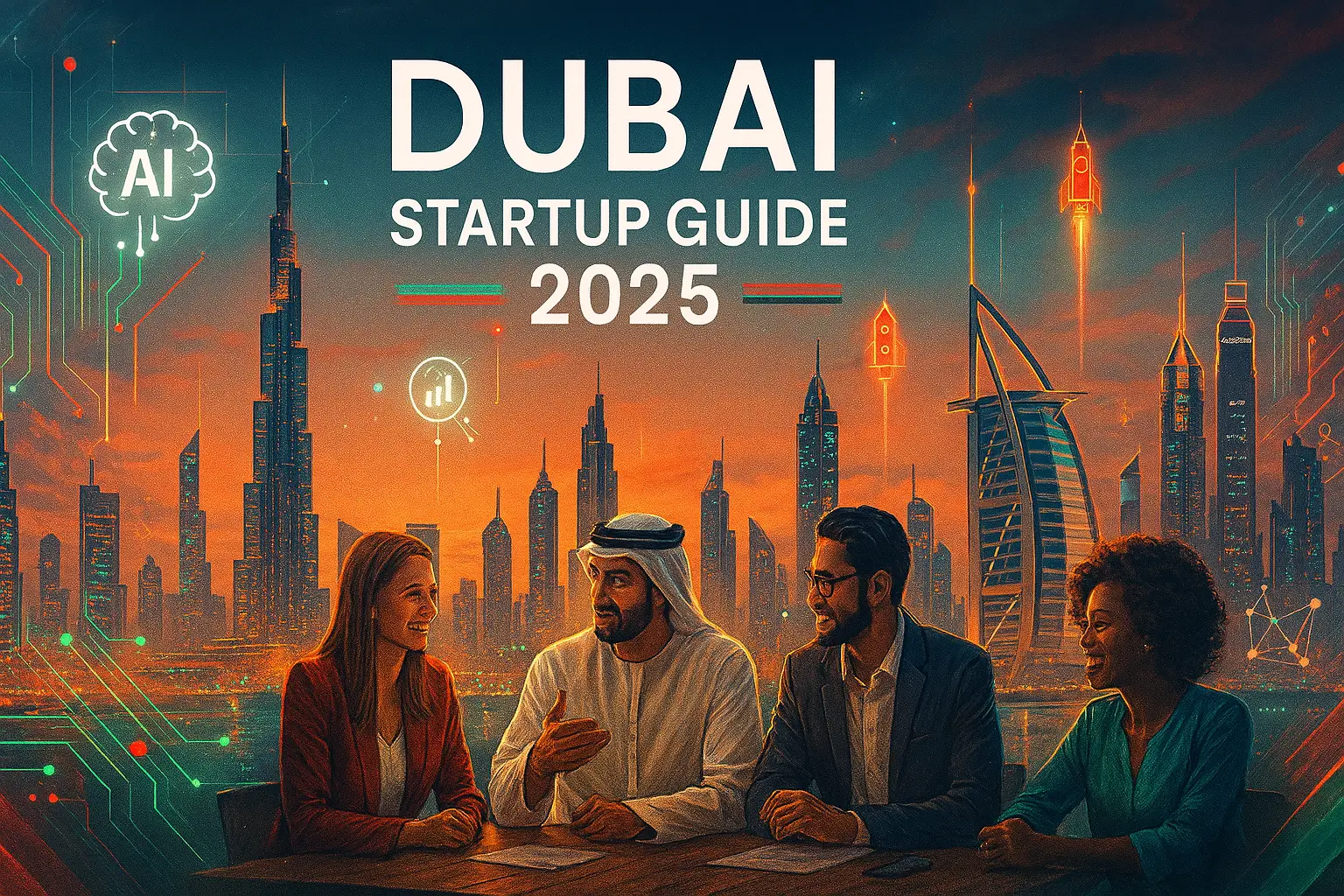 Dubai Startup Guide 2025 featured image: Innovative skyline symbolizing UAE entrepreneurship opportunities.
