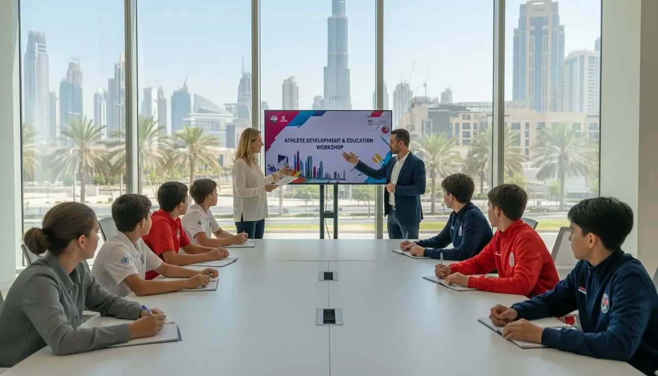 Youth athletes attending an educational workshop in Dubai