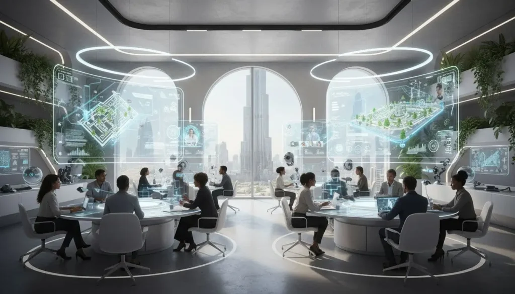 modern dubai office holographic screens ai collaboration e52347d1