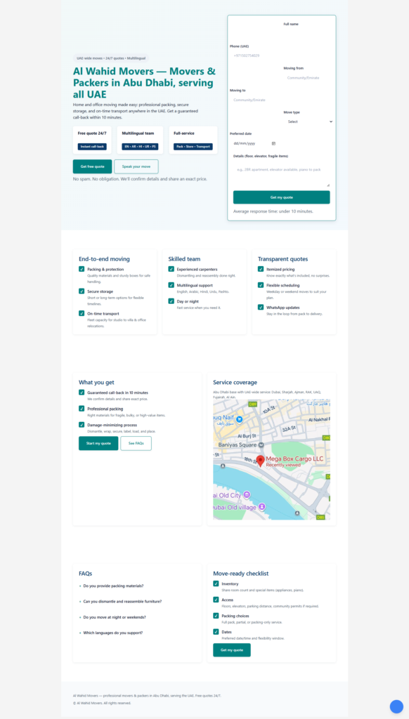 al wahid movers — movers & packers in abu dhabi, serving all uae