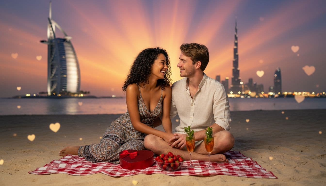 romantic couple valentines picnic jumeirah beach sunset d0969540