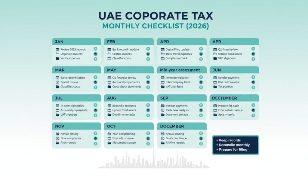 uae corporate tax monthly checklist 2026