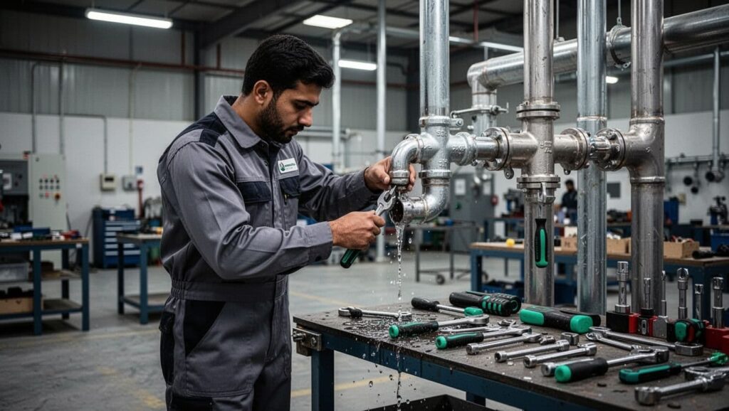 mussafah industrial pipe leak repair plumber abu dhabi
