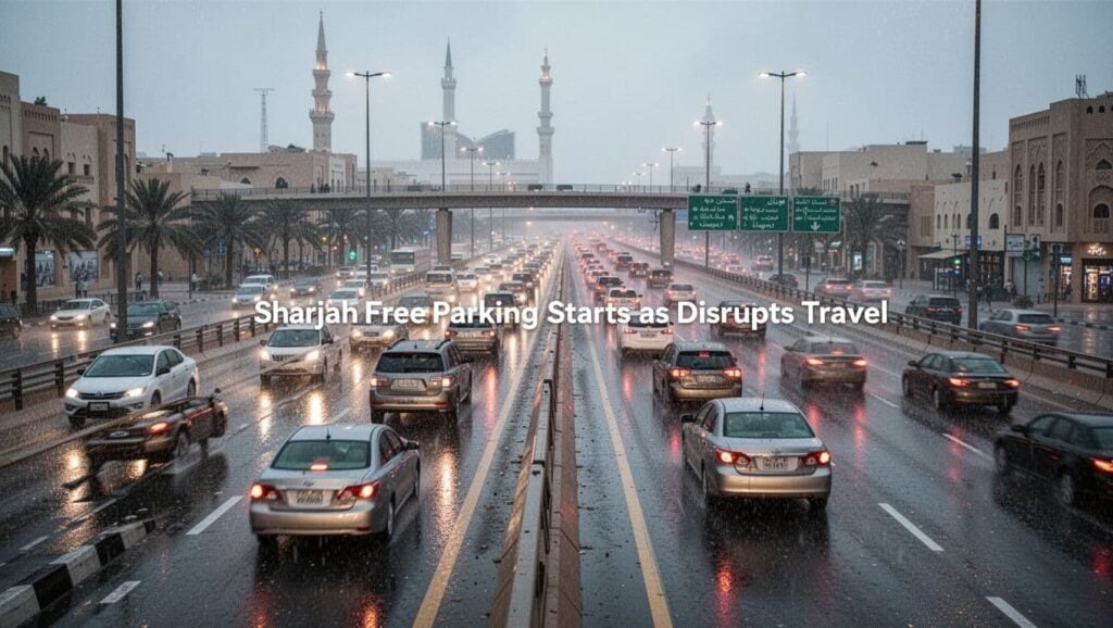 sharjah free parking rain travel disruption 97702060