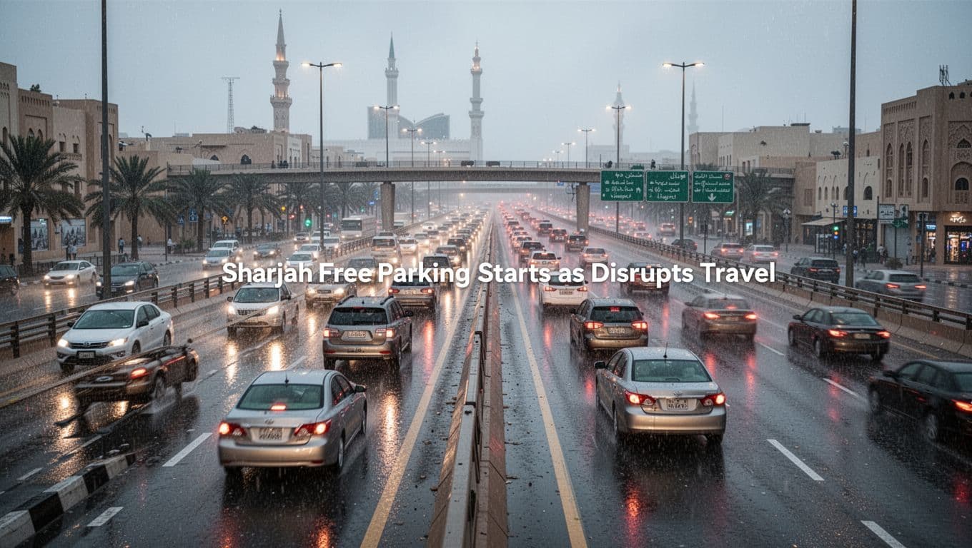 sharjah free parking rain travel disruption 97702060