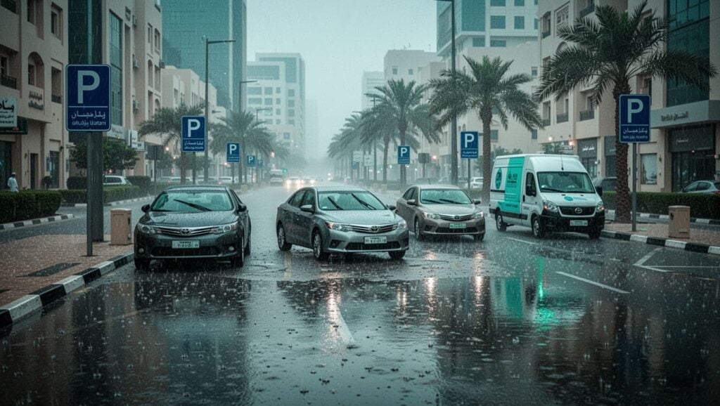 sharjah rainy streets flooded parking 9e638100