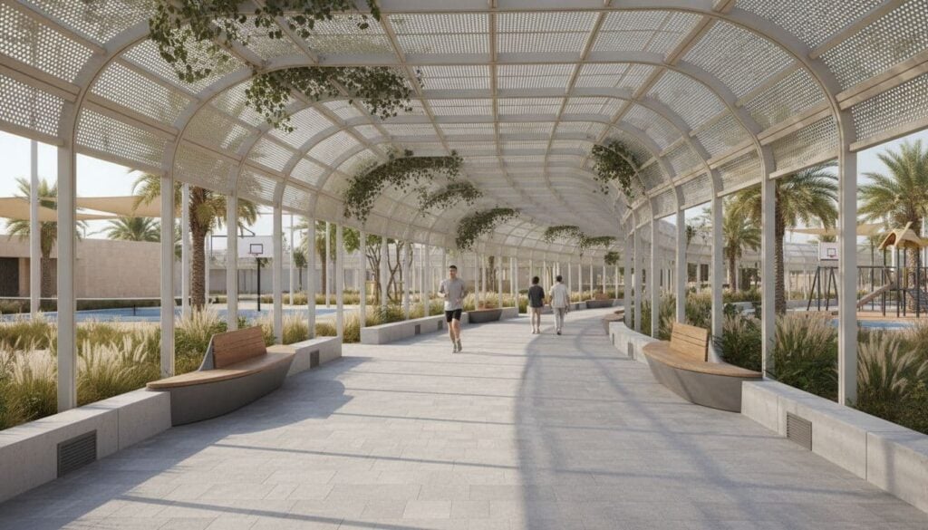 uae park shaded cooled walkway joggers benches 3b657379