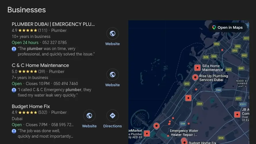 google search results map pack 3 example