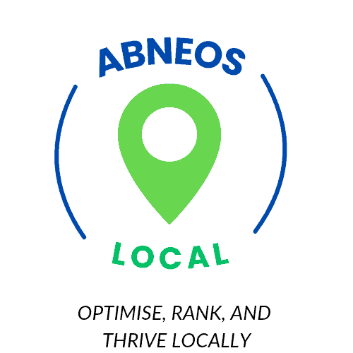 Abneos Local Logo - Green Location Pin with 'Optimise, Rank, and Thrive Locally'